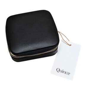 Quince Jewelry Case Women Small Black Leather Travel Organizer Minimalist Zip
